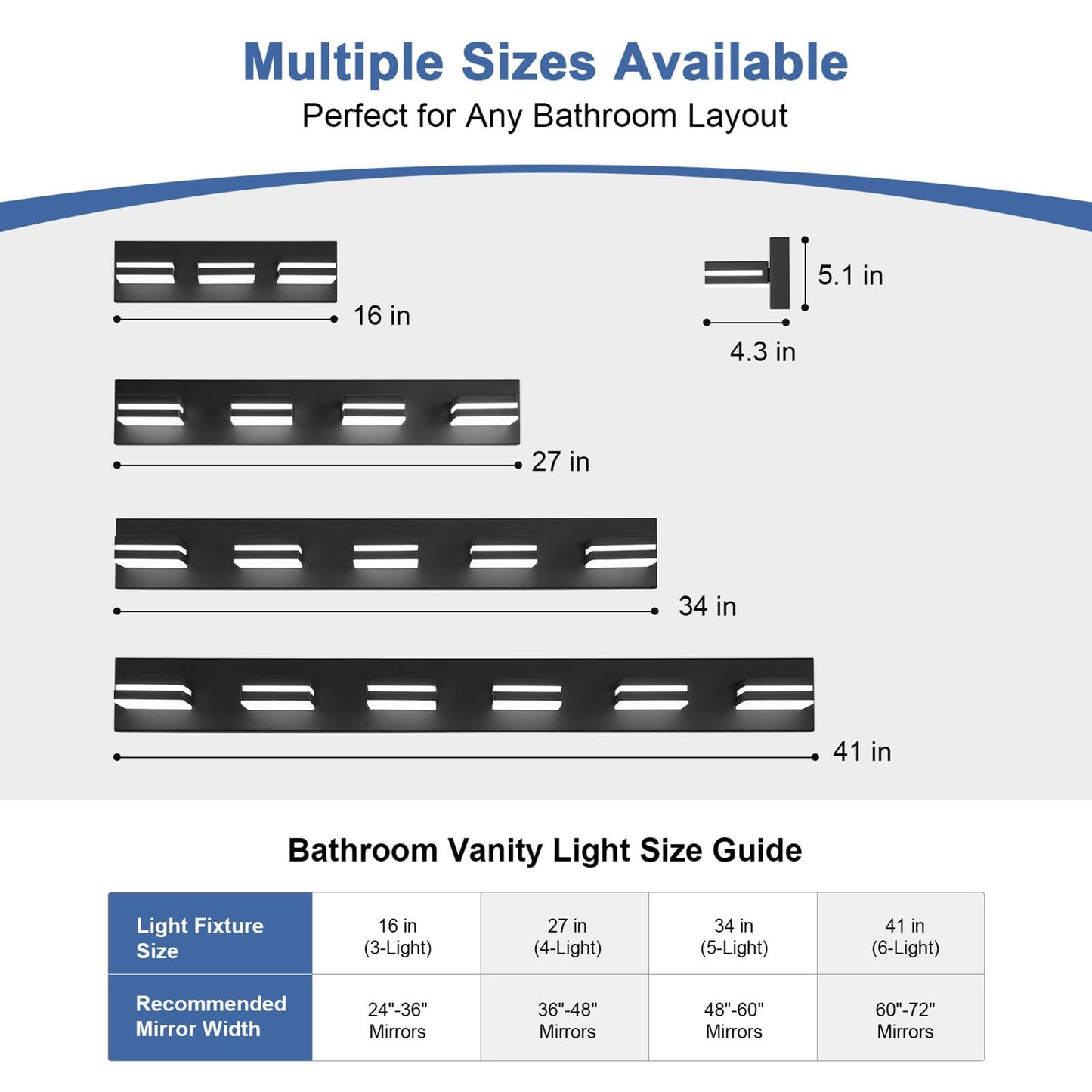Jzekvn Modern Led Bathroom Lights Fixtures(3-Light) Metal Black Acrylic Wall Lighting Vanity Lights For Bathroom Over Mirror(6000K 16In