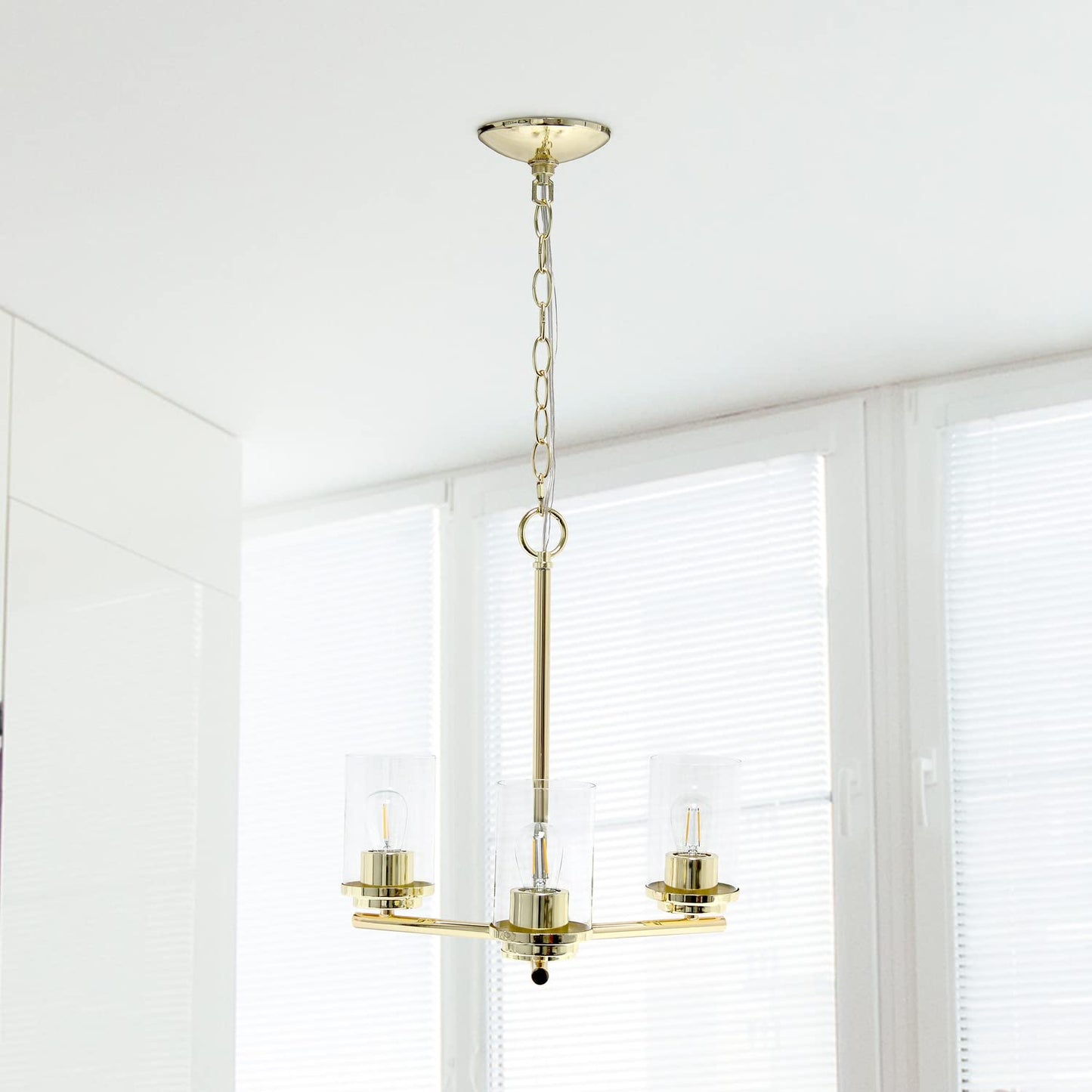 LALIA HOME 3-Light Pendant Chandelier, 15in Classic Clear Glass & Metal, Gold, Model LHP-3012, Ideal for Kitchen Island & Living Room