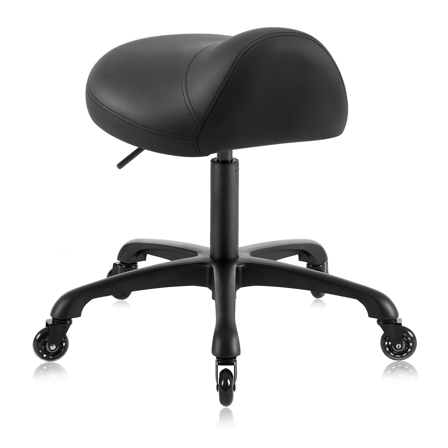 DR.LOMILOMI Heavy-Duty Ergonomic Pneumatic Swivel Rolling Saddle Stool with Extra Wide Seat for Hygienic Clinic Spa Massage Home and Office - 505 KIMO (Black)