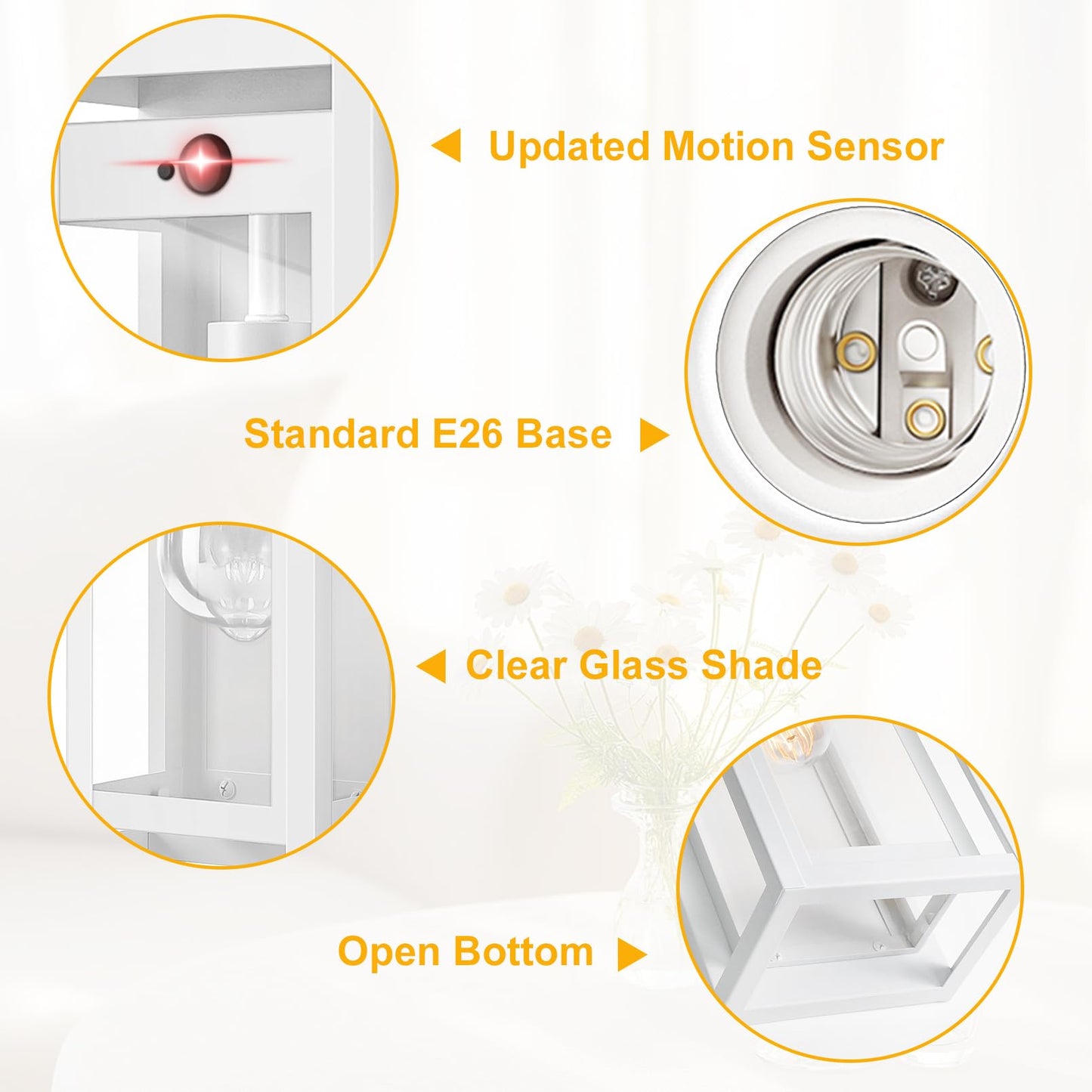 Slypadan 15 Motion Sensor Outdoor Lights  2 Pack Large White Outdoor Light Fixture  3 Lighting Modes Waterproof Anti-Rust Wall Sconces  Exterior Lighting Fixtures For Front Door  Porch  Garage