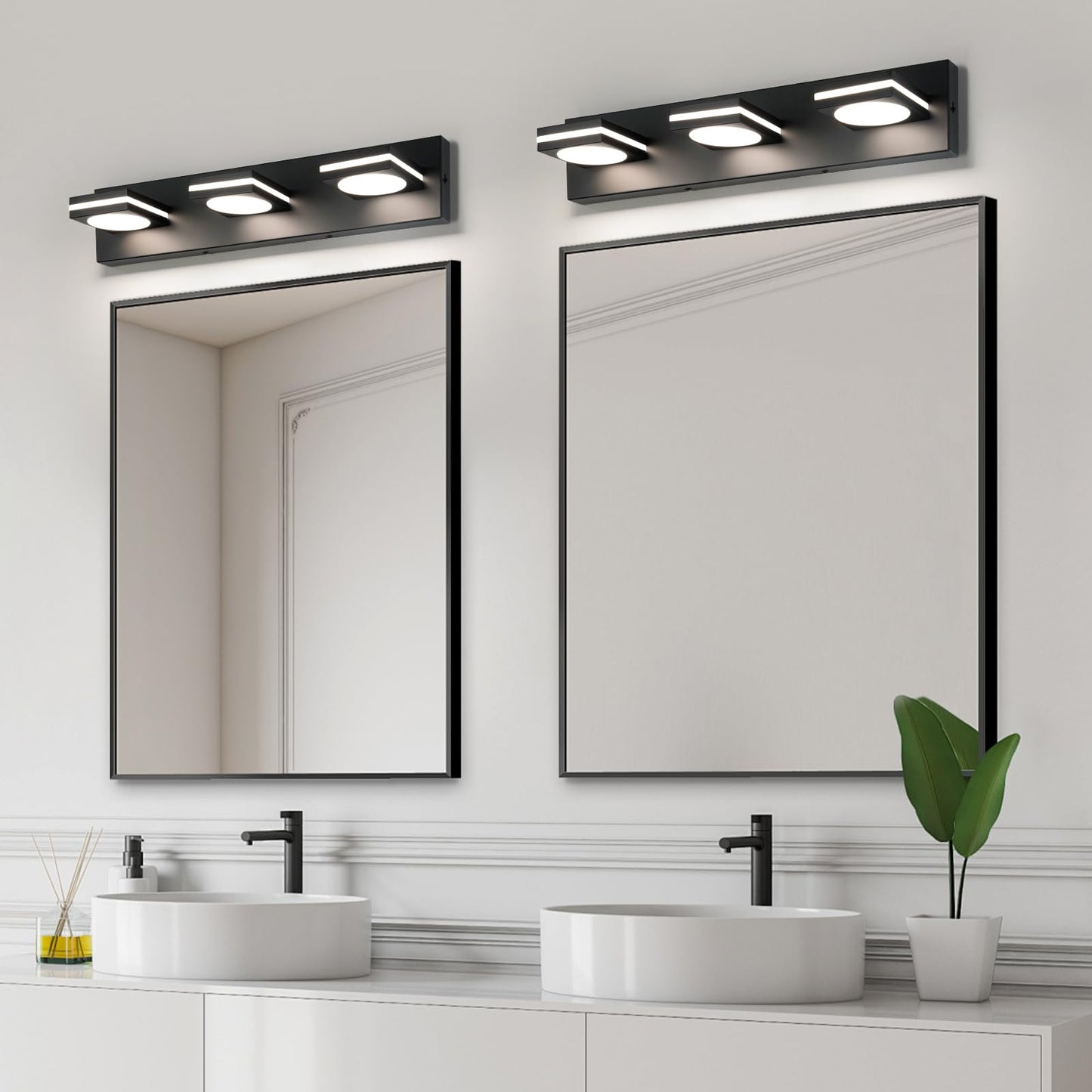 Okeli Bathroom Light Fixtures  Matte Black Vanity Light Modern Led Acrylic Lighting Fixtures  Bathroom Accessories Dimmer Lamps  3Cct  22-Inch