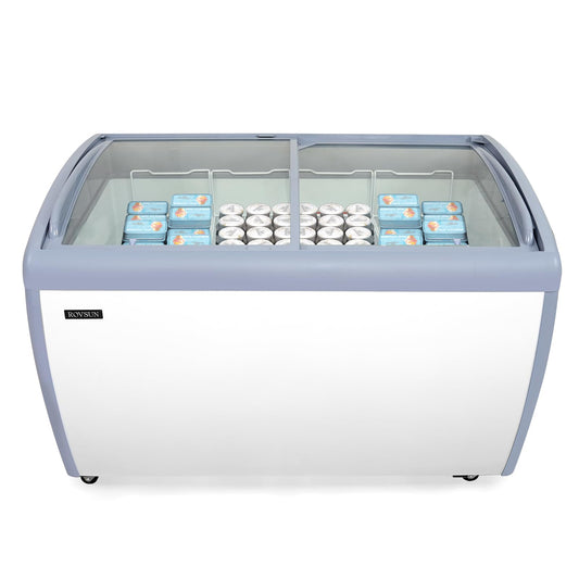 Leadzm 12.7 Cu.Ft Commercial Ice Cream Freezer, 50" Chest Freezer Glass Top Display Case w/Removable Baskets Lockable Wheels Sliding Door for Store Supermaket ETL NSF Certified