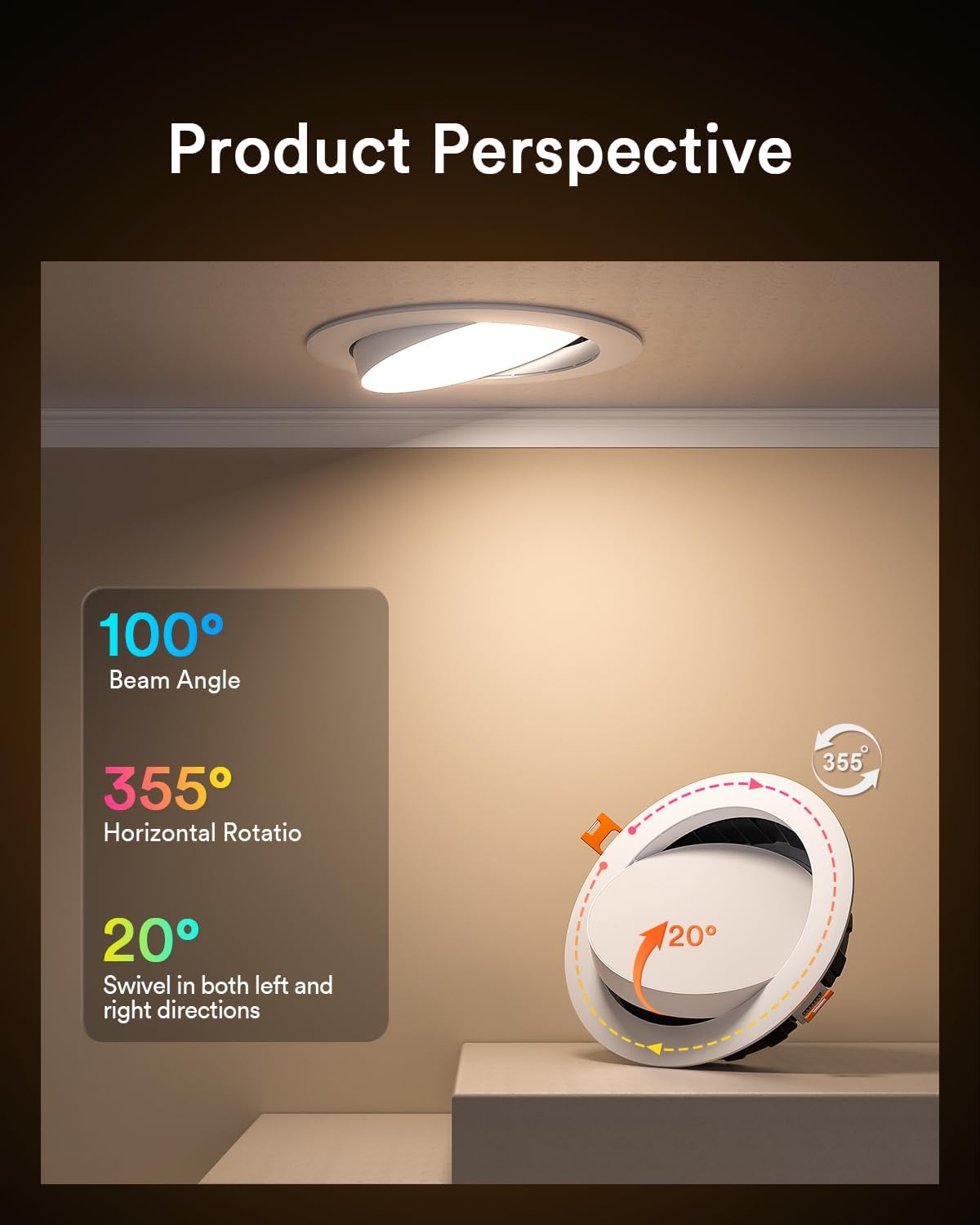 Lumary Smart Gimbal Recessed Lighting 4 Inch With Remote  355+20 Adjustable Rgbww Wifi Ceiling Light  Compatible With Alexa Google  Canless Led Downlight With J-Box  9W 780Lm Cri90  4 Pack