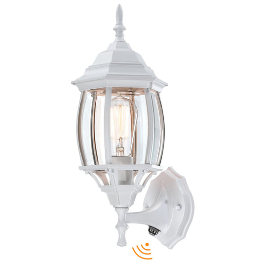Faymart Lighting 16.8 Inch White Outdoor Wall Lights Dusk To Dawn  Outside Wall Sconce For House White Dusk To Dawn Sensor Outdoor Light For Front Door Porch Sconce With Vintage Design E26