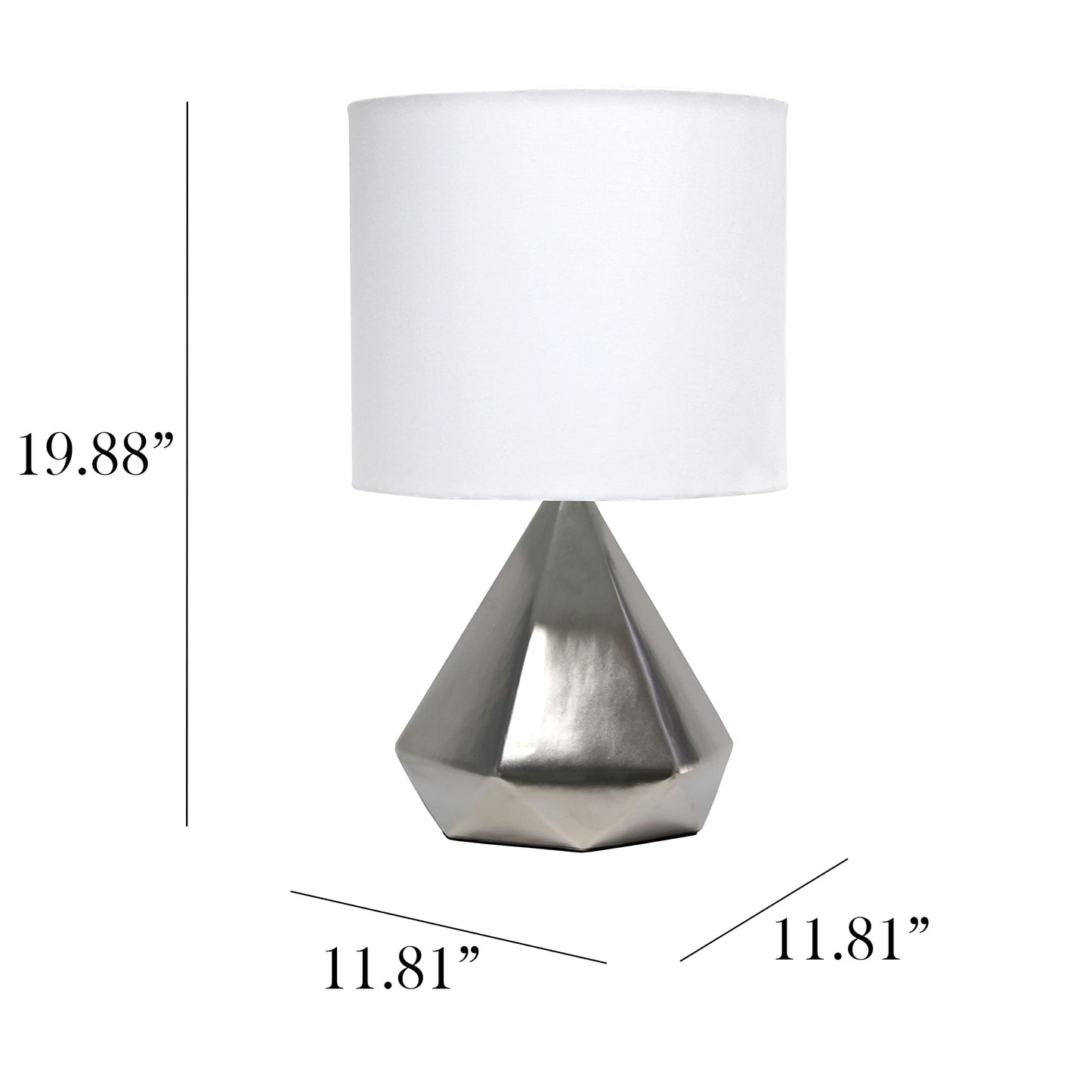 Simple Designs LT2079-SLV Ceramic Table Lamp, Geometric Pyramid, Silver, 11.81inL x 11.81inW x 19.88inH, White Fabric Shade