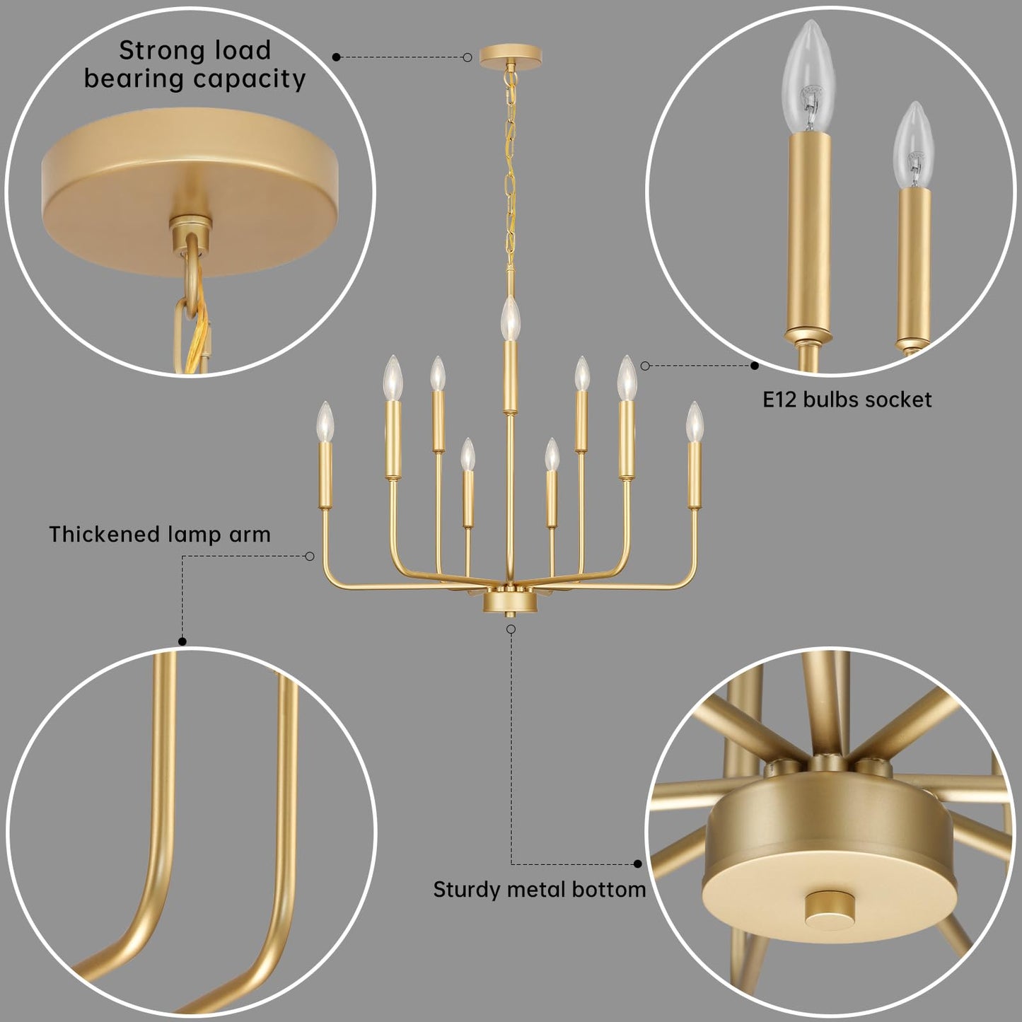 Gifarich Gold Chandeliers For Dining Room Light Fixture Over Table  Modern Farmhouse Chandeliers For Living Room 9-Lights Industrial Metal Candle Lighting Fixtures For Entryway Kitchen Island Foyer