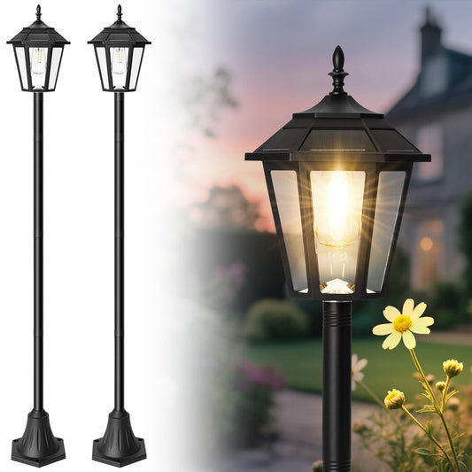 Eyrosa 66 Metal Solar Lamp Post Light 50 Lumens  2 Pack Solar Pole Light Outdoor Waterproof  Post Lighting Outside For Porch Yard Driveway Garden Patio Decor