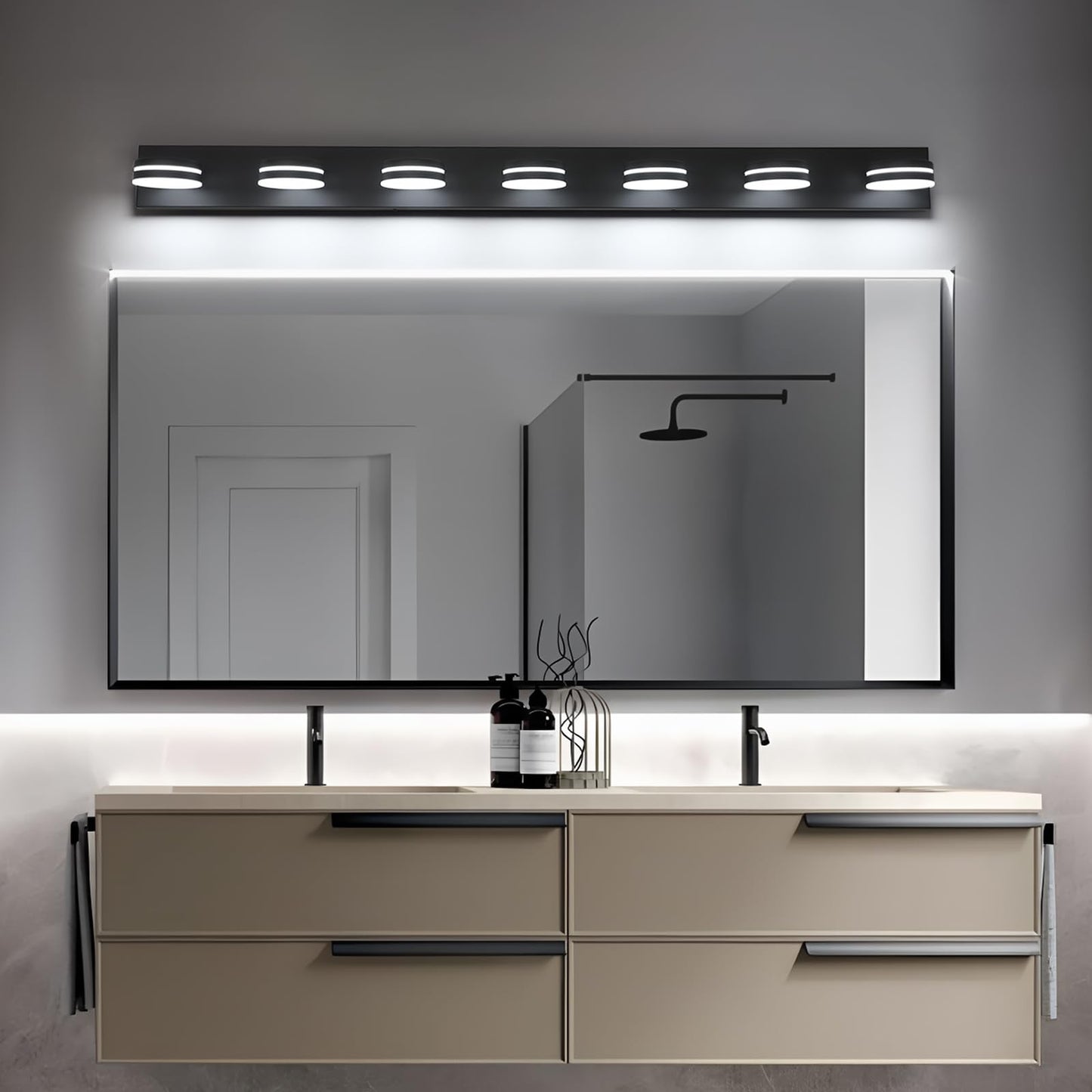 Bicrink 7-Light Bathroom Vanity Light Over Mirror  Matte Black Led Vanity Lighting Fixtures  Modern Bathroom Wall Light Fixtures With 360Rotating Lamp Head (Cool White 5500K)