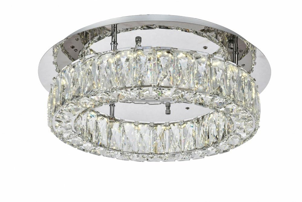 Elegant Lighting Monroe LED Flush Mount Light, Chrome, Crystal, 17.7inx17.7inx5.1in, Model 3503F18C