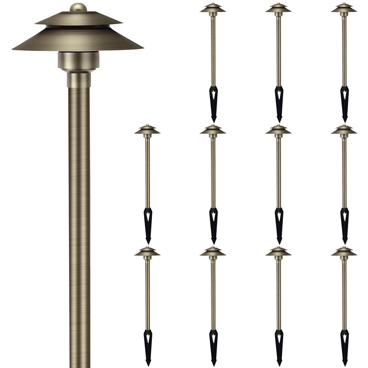 Gardencoin Solid Brass Low Voltage Landscape Pathway Lights (6 Shade  19 Tall)  12V Led Heavy Duty Path Lighting Outdoor Wired  Waterproof Antique Bronze Walkway Light Without G4 Bulb 12 Pack