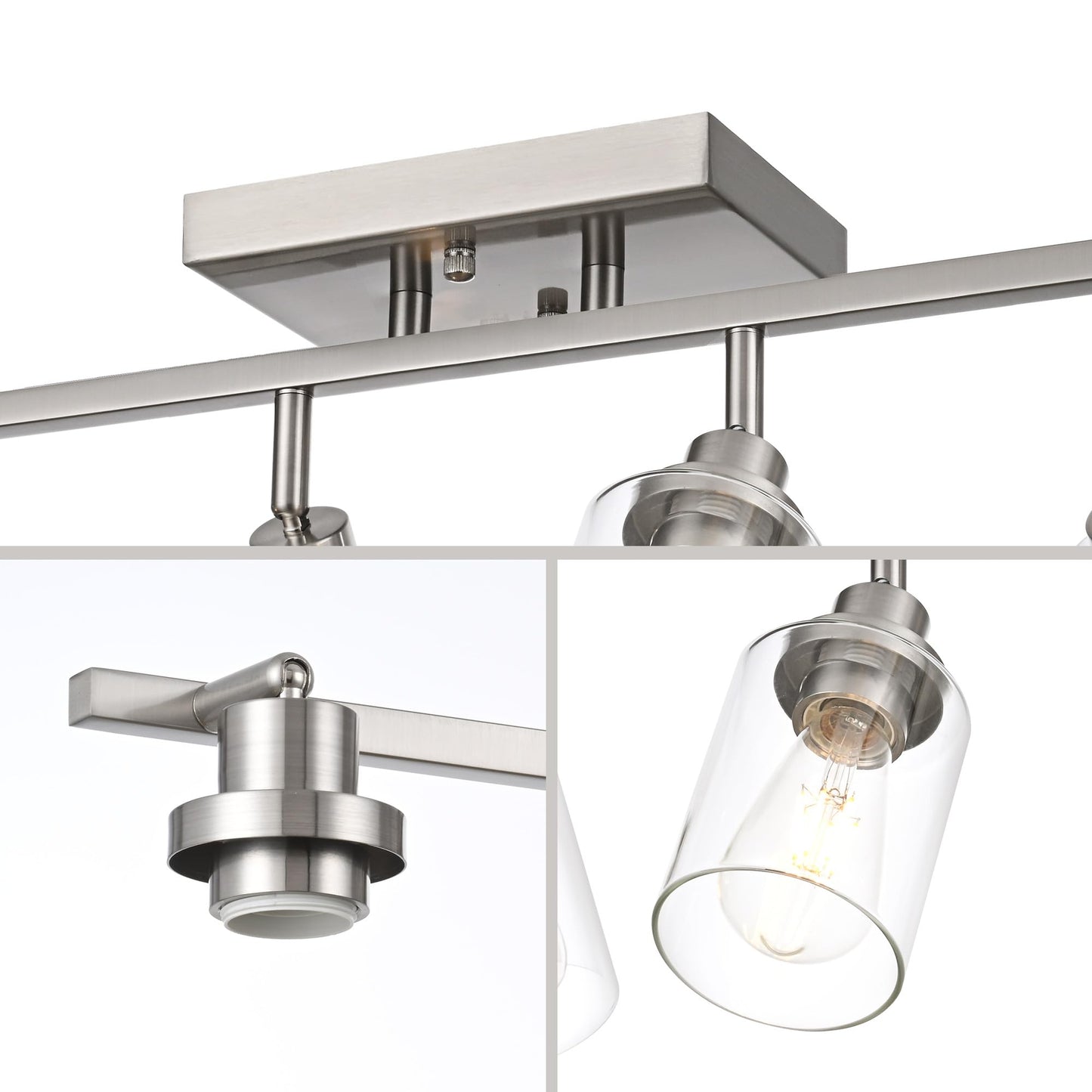 Wanluce 4 Light Track Lighting Fixtures Ceiling Kitchen Track Lighting Kit Brushed Nickel Bathroom Tracking Vanity Lights With Clear Glass Shade  Rotatable Spotlight For Accent Task Wall Art Hallway
