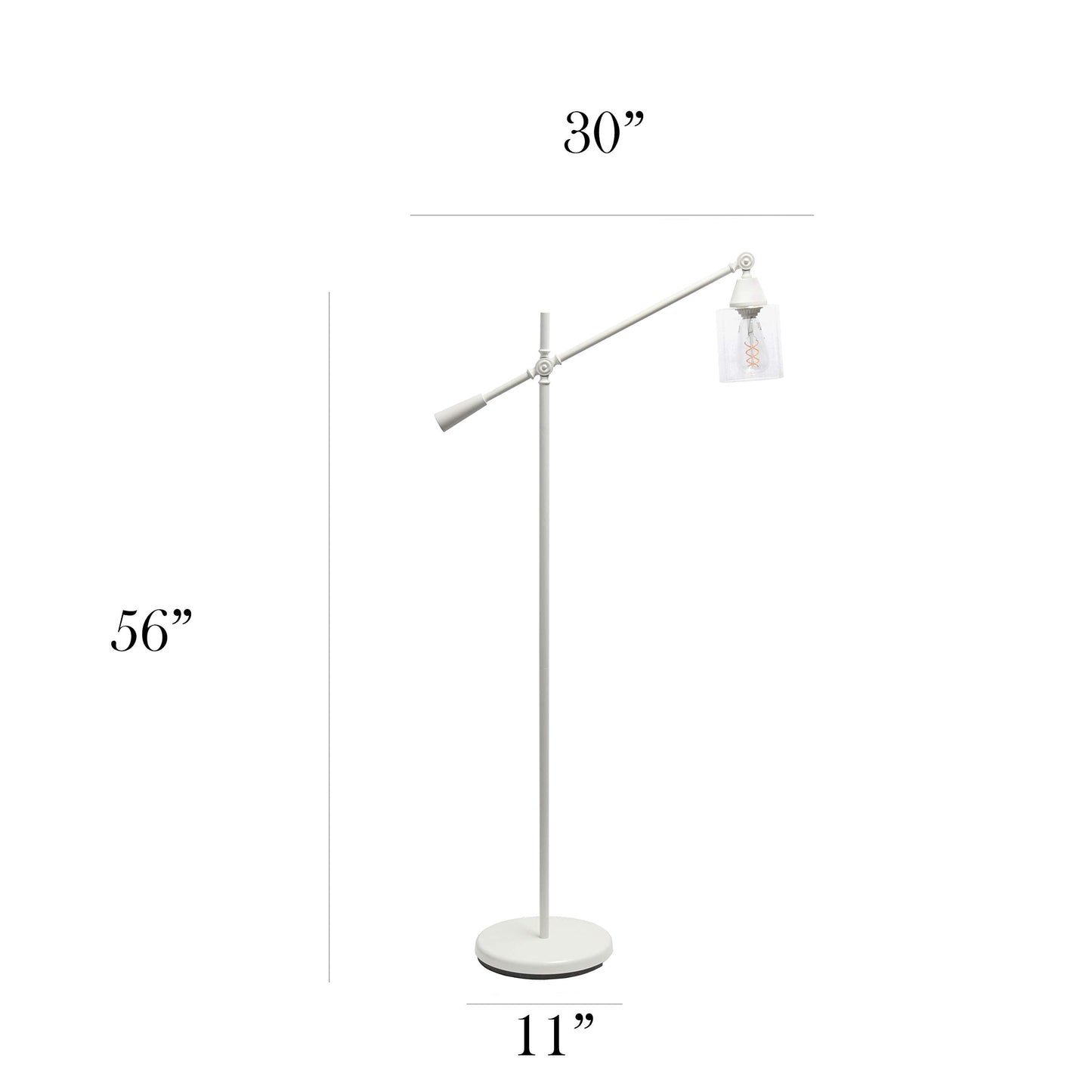 Elegant Designs LF1030-WHT Floor Lamp, Metal, 30inL x 11inW x 56inH, White Glass Shade