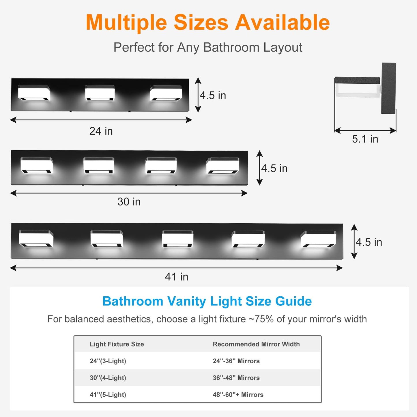 Izorro Led Modern Bathroom Lighting Fixtures Over Mirror (5-Light  40 Inch  Dimmable) Matte Black Bathroom Vanity Light Fixture With 360Rotatable Head (Cool White 6000K)