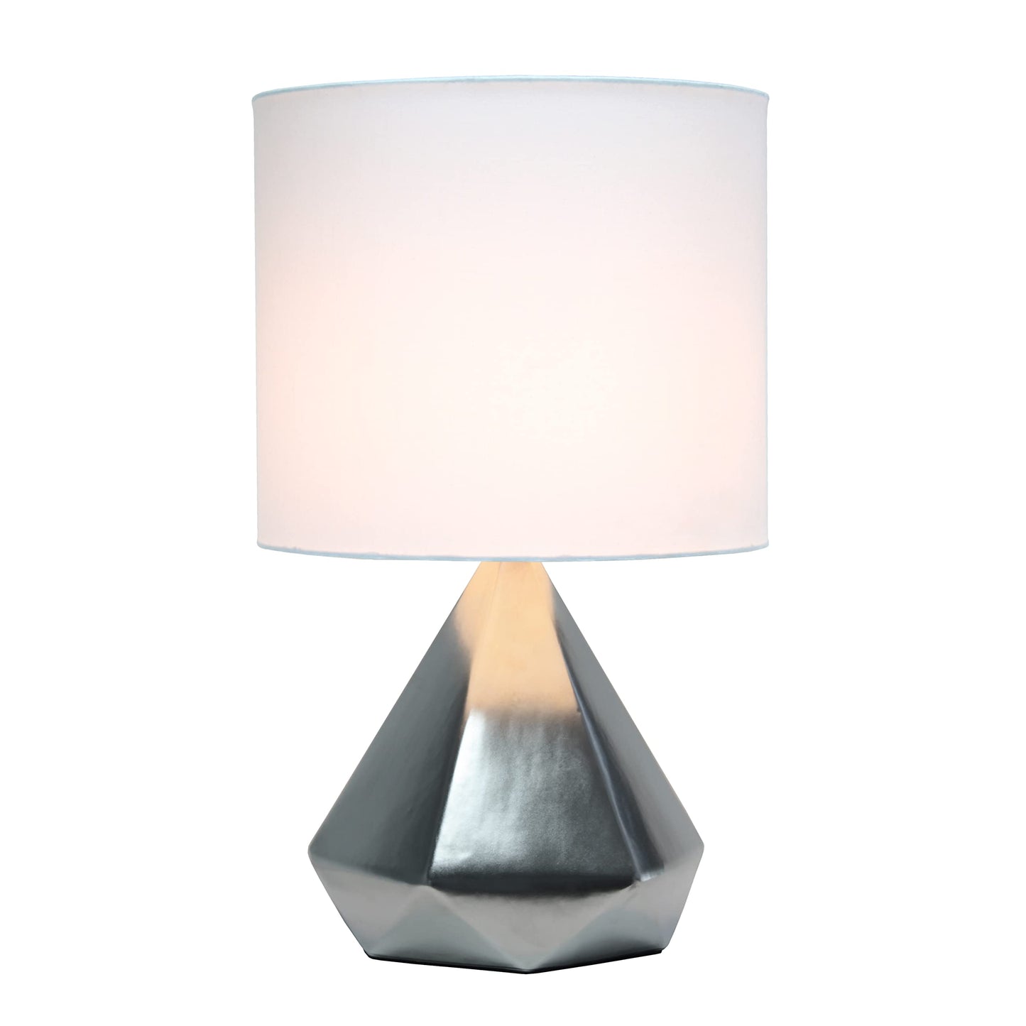Simple Designs LT2079-SLV Ceramic Table Lamp, Geometric Pyramid, Silver, 11.81inL x 11.81inW x 19.88inH, White Fabric Shade