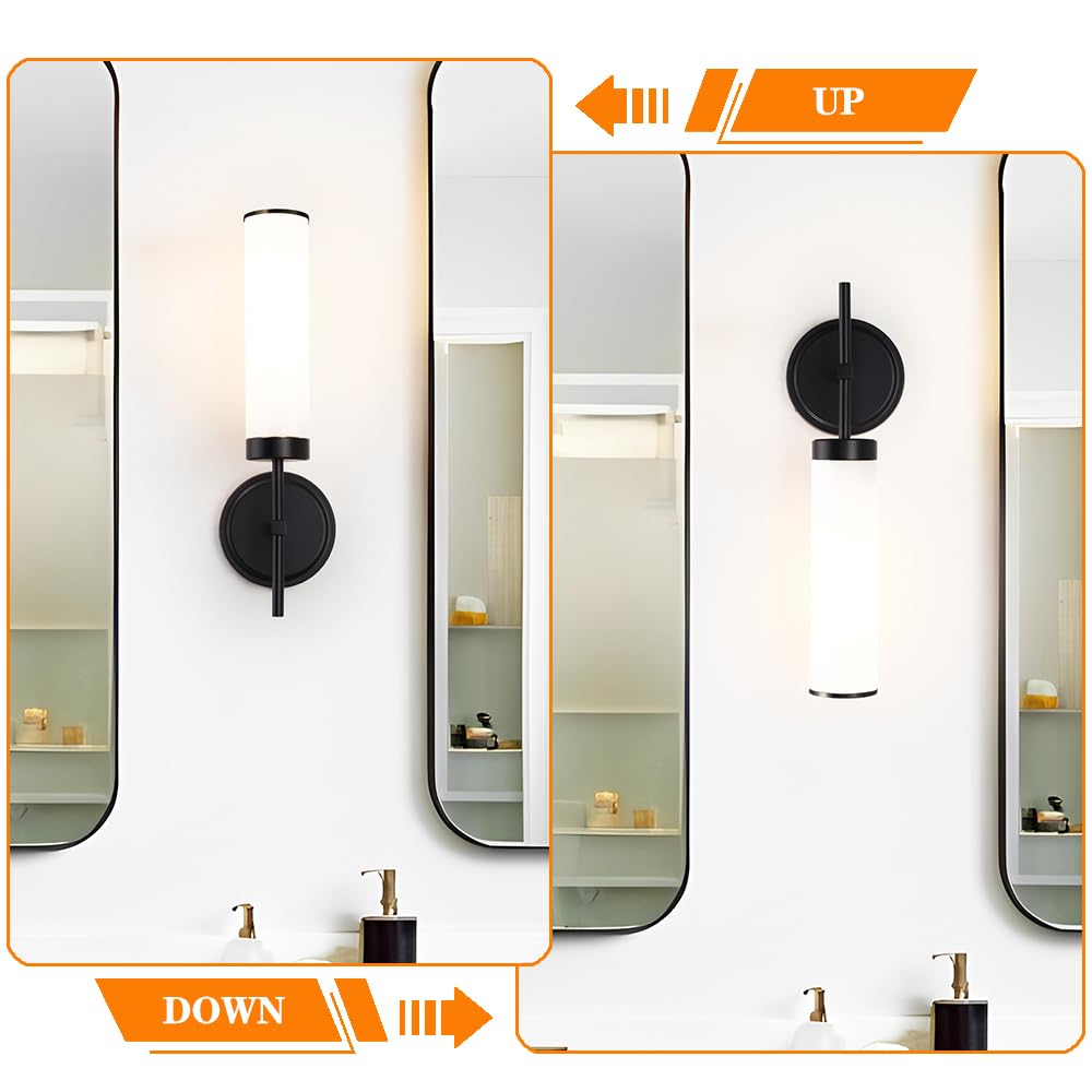 Matte Black Wall Sconces Set Of 2  Modern Bathroom Sconces Wall Lighting With Opal White Glass  Vanity Light Fixtures For Bathroom  Wall Mount Lights For Living Room Bedroom Hallway  Hardwired