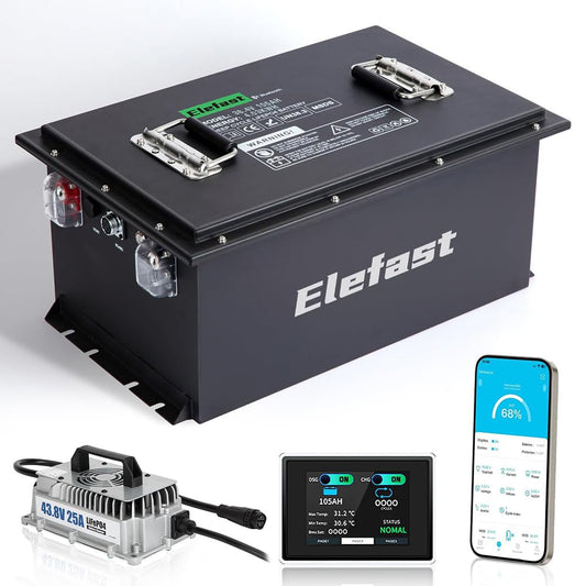 36V 105AH Lithium Golf Cart Battery with 2.8-inch LCD Touchscreen and 25A Fast Charger,Built-in Bluetooth and 200A BMS,Up to 6000+ Deep Cycle,Perfect for Golf Carts,Club Car,Lawnmower
