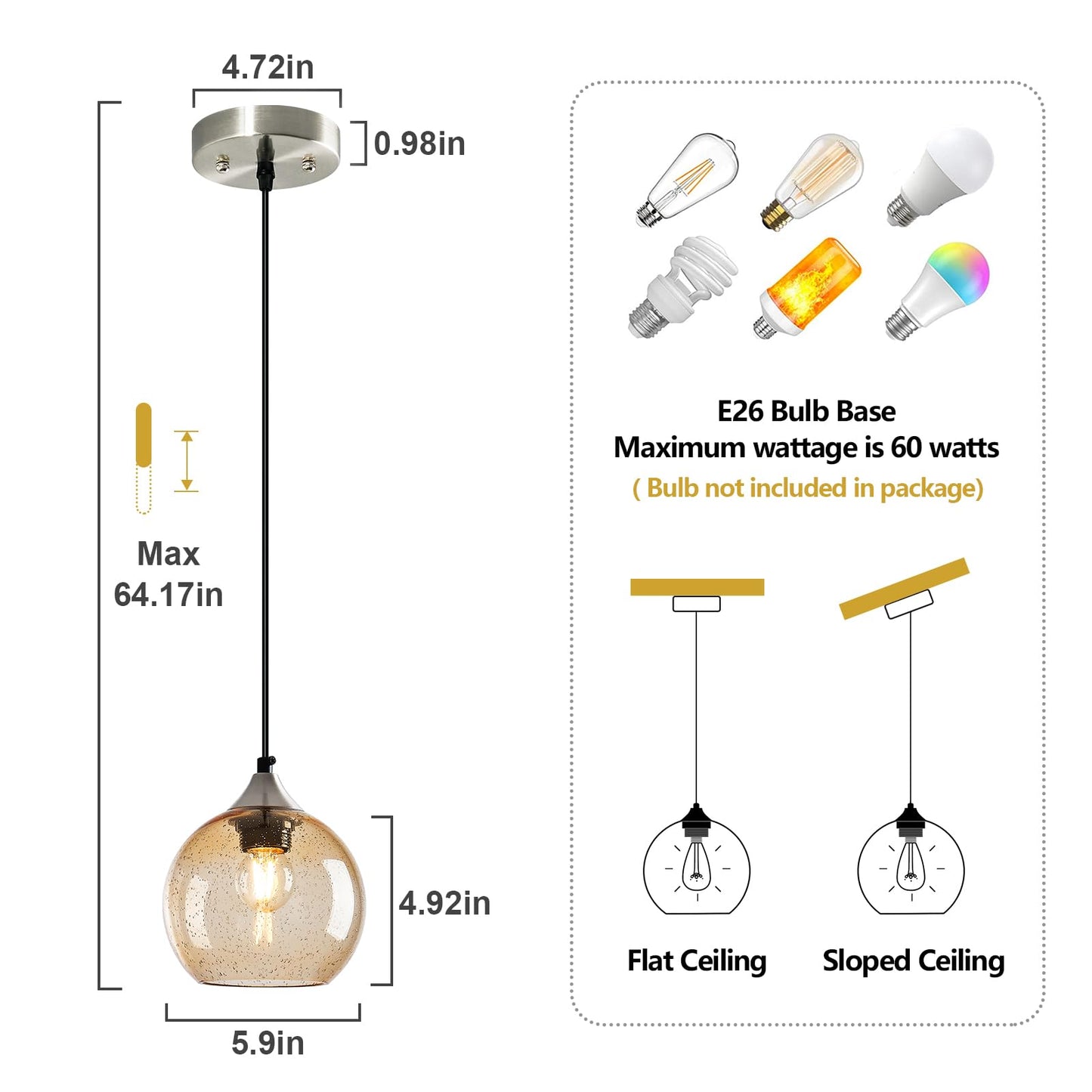 Lbsqj Light Brown Glass Pendant Lights Kitchen Island Globe Pendant Light Fixtures Modern Pendant Lighting For Bedroom Living Dining Room Light Fixture (5.9 In  3 Pack)