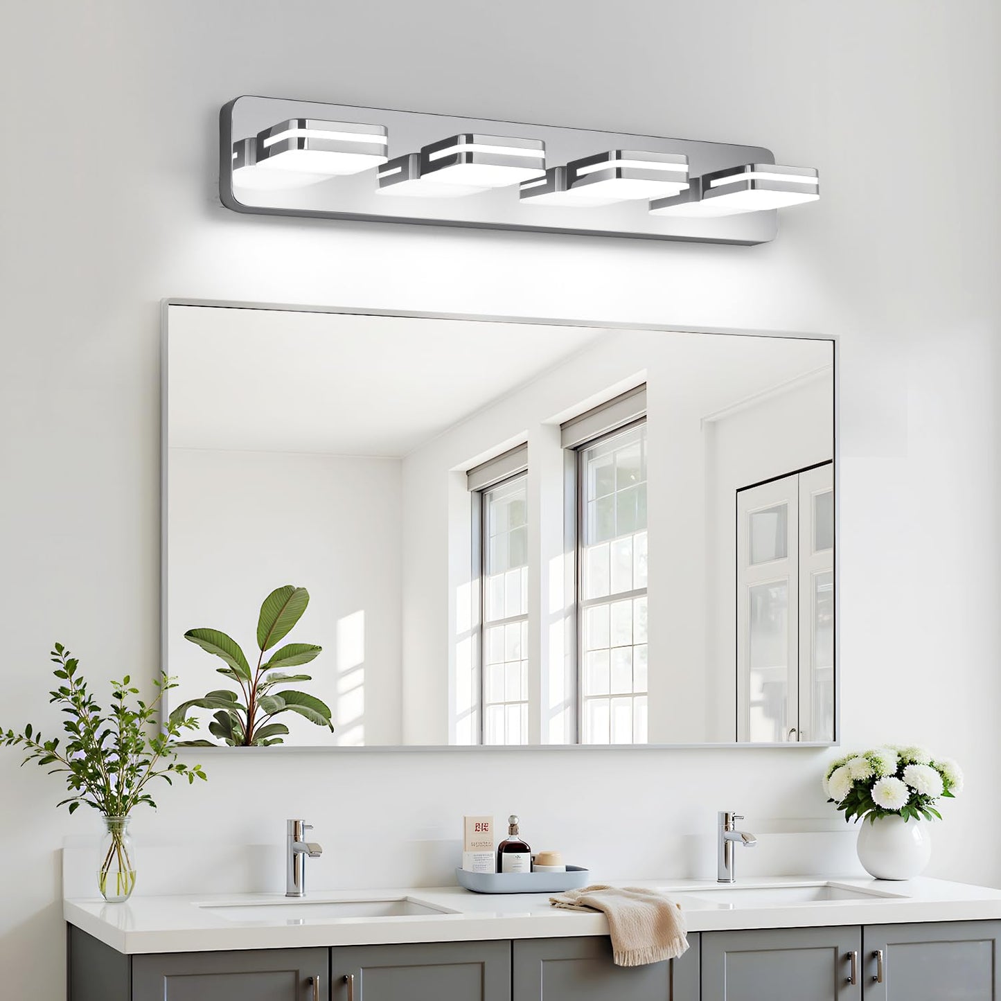 1600Lm Led Modern Bathroom Vanity Light Fixtures  360?Rotate Acrylic Chrome Vanity Lights For Bathroom  Modern Wall Lighting Fixtures Over Mirror Kitchen Living Room (Natural White Light 5000K)