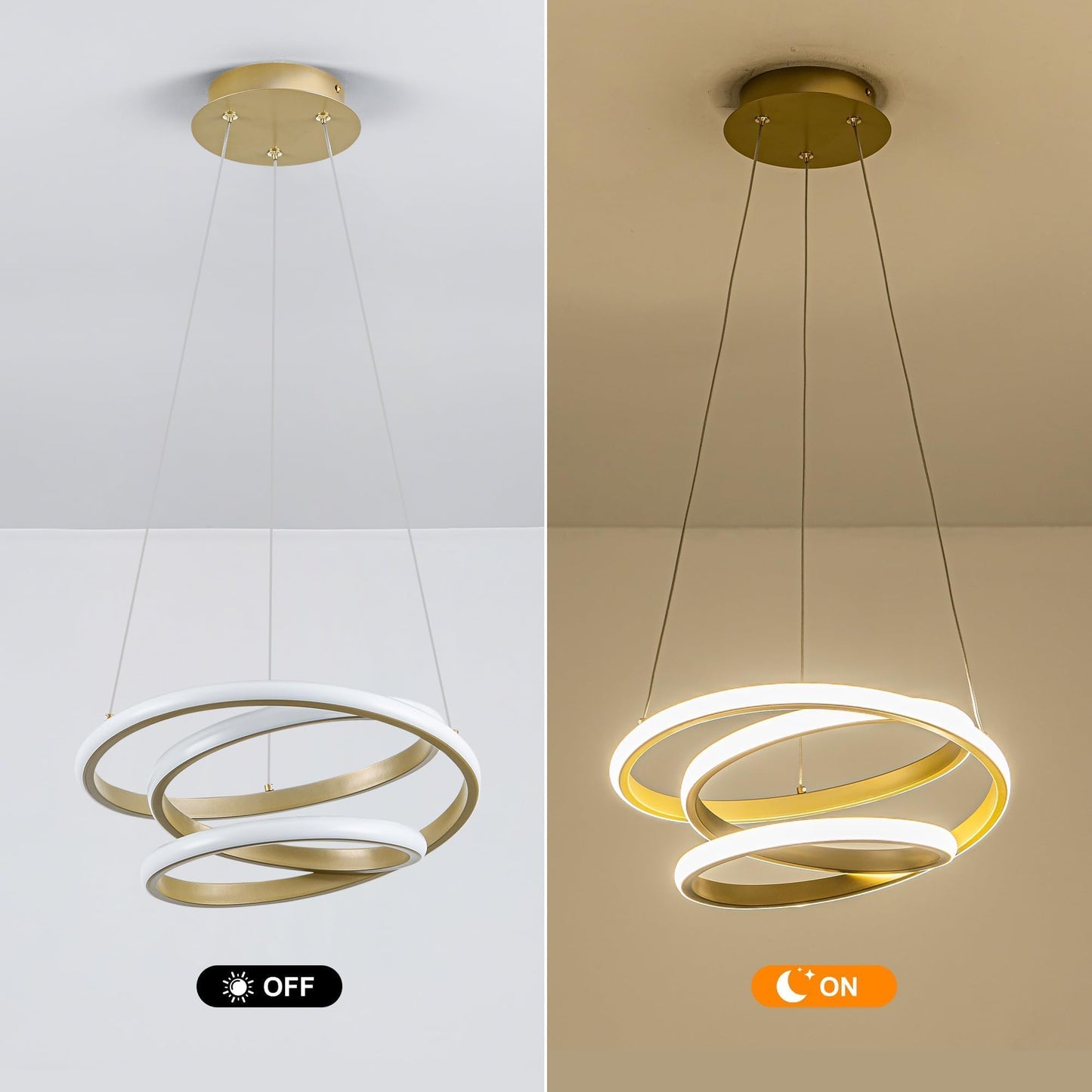 Mayful Modern Chandelier With Remote Control  3-Color Dimmable Led Pendant Light Fixtures  Height Adjustable Kitchen Island Lighting For Dining Room Bedroom Living Room Foyer Office Gold 13.78 Inches