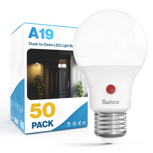 Sunco 50 Pack Dusk To Dawn Led Outdoor Light Bulb A19  Photocell Automatic For Exterior Lighting  800 Lm  9W (60W Eqv.)  4000K Cool White  Auto On/Off Sensor  Ip65 Rated Ul.