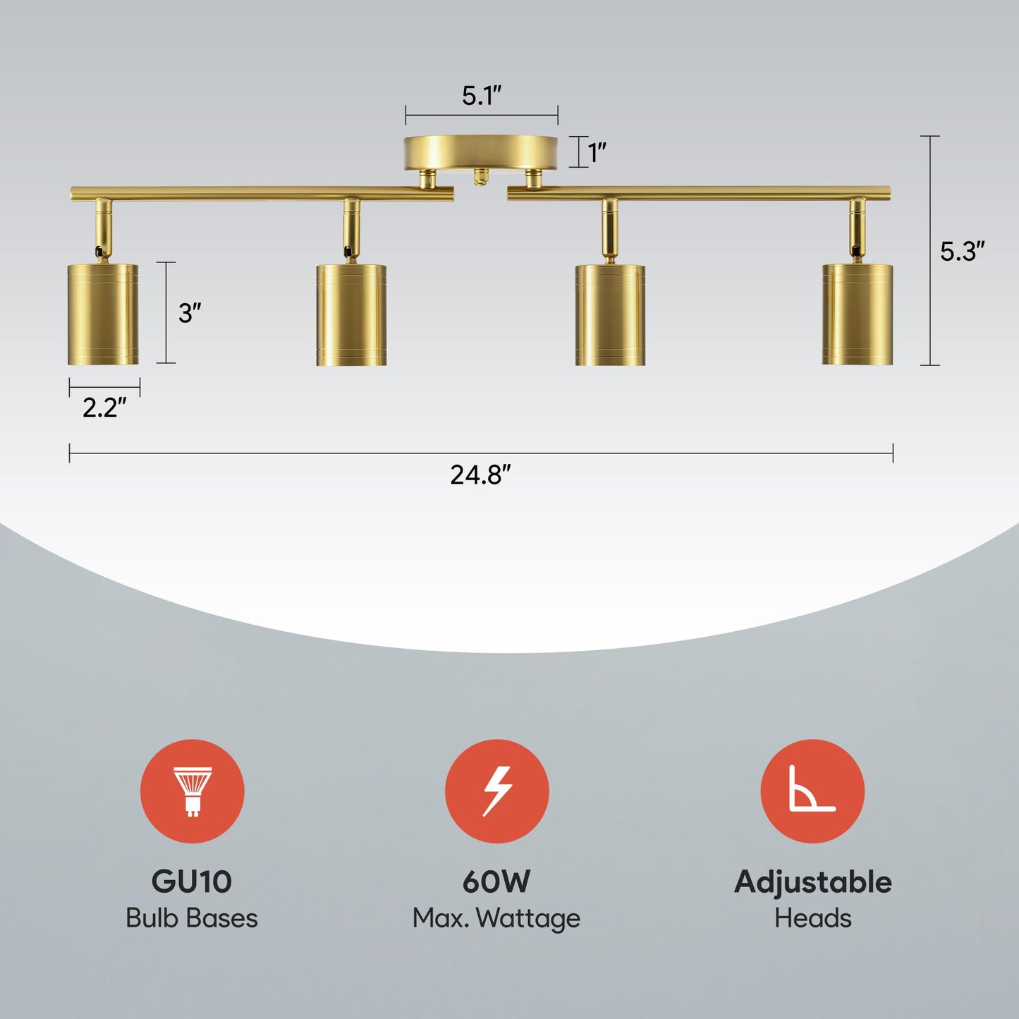 Vonluce 4 Light Track Light Fixture  Led Track Lighting Kit With Rotatable Heads  3-Color Gu10 Bulbs Included  Modern Ceiling Spotlight For Kitchen Office Closet Studio Bedroom  Gold