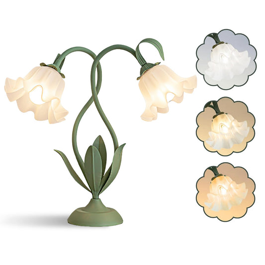 Cute Flower Table Lamp  Large Vintage Bedside Flower Lamp  3 Colors Temperature Flower Lamp For Bedroom Living Room Bedside Reading Lighting Table Desk Lamps Home Decoration (Green)