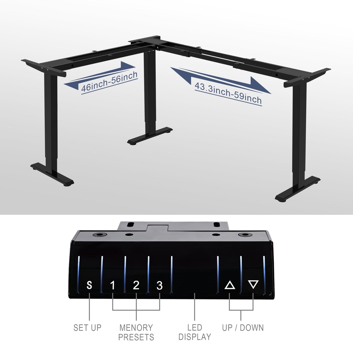 Fromann Adjustable 3 Legs Standing Desk Frame Base Electric Corner Sit-Stand Desk for Home and Office (Black)