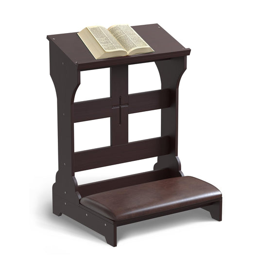lukar Prayer Kneeler Bench, Wooden Kneelers for Praying with Cushion Pad, Prayer Bench Stool for Kneeling at Home, Kneeling Chair Shelf for Church Prayer Bench Table with Shelf