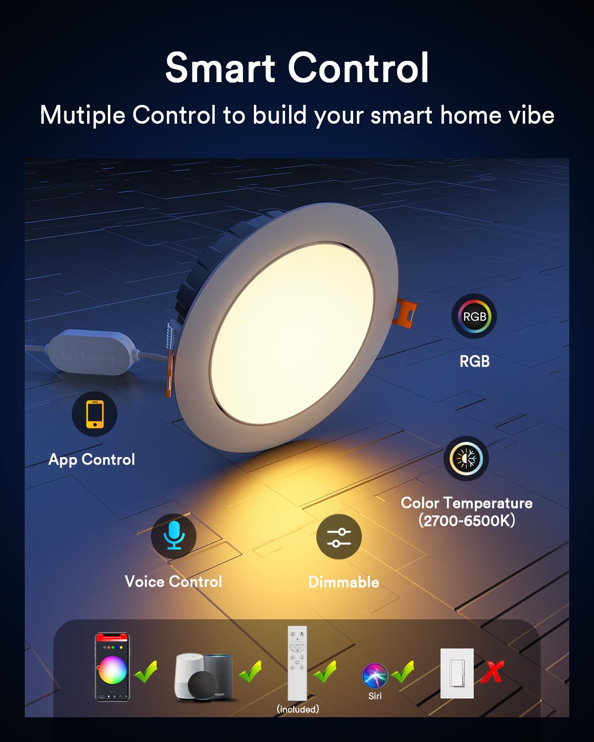 Lumary Smart Gimbal Recessed Lighting 4 Inch With Remote  355+20 Adjustable Rgbww Wifi Ceiling Light  Compatible With Alexa Google  Canless Led Downlight With J-Box  9W 780Lm Cri90  4 Pack