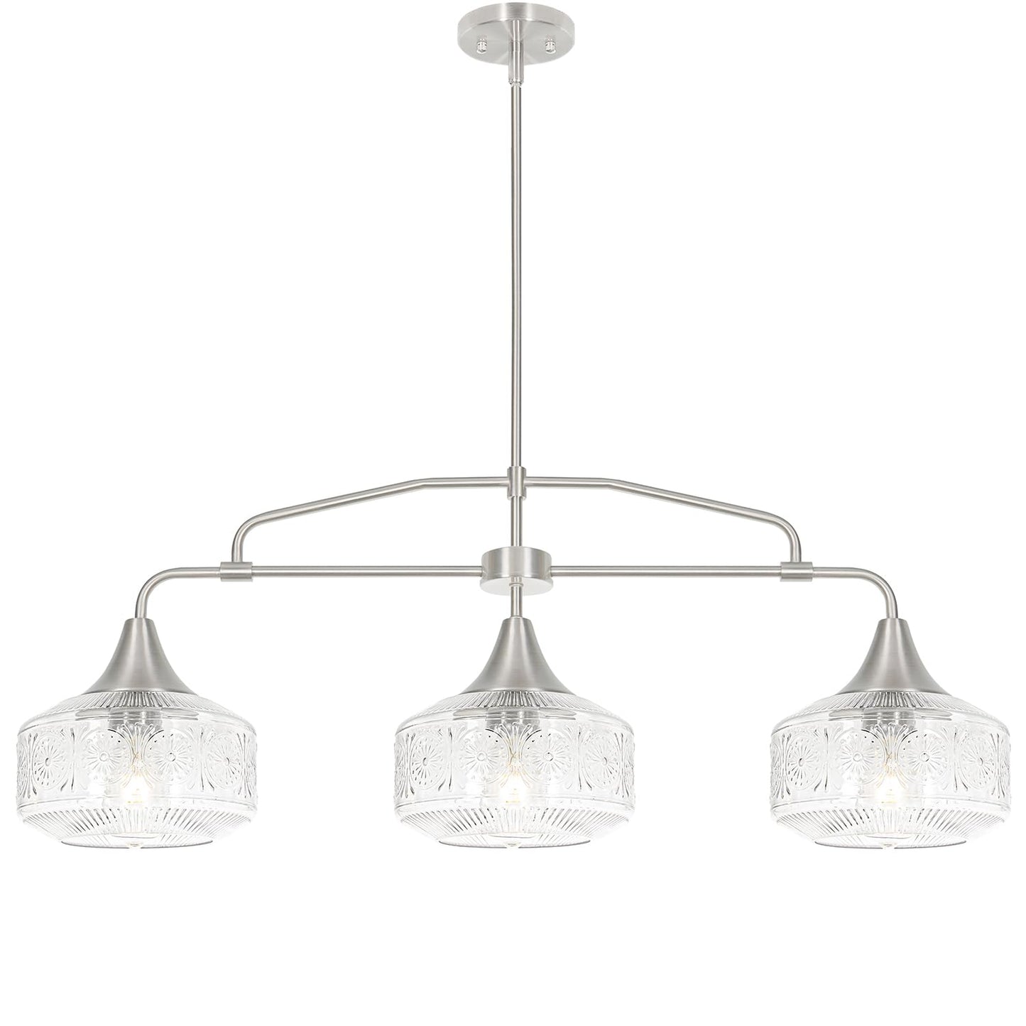 3-Light Island Light For Kitchen  Adjustable Farmhouse Kitchen Island Lighting With Clear Glass  Brushed Nickel Dining Room Light Fixture Over Table  Linear Chandelier Pendant Lighting Over Sink