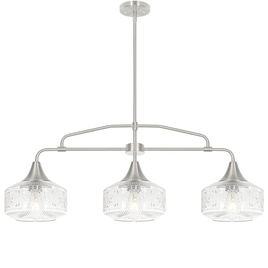 3-Light Island Light For Kitchen  Adjustable Farmhouse Kitchen Island Lighting With Clear Glass  Brushed Nickel Dining Room Light Fixture Over Table  Linear Chandelier Pendant Lighting Over Sink