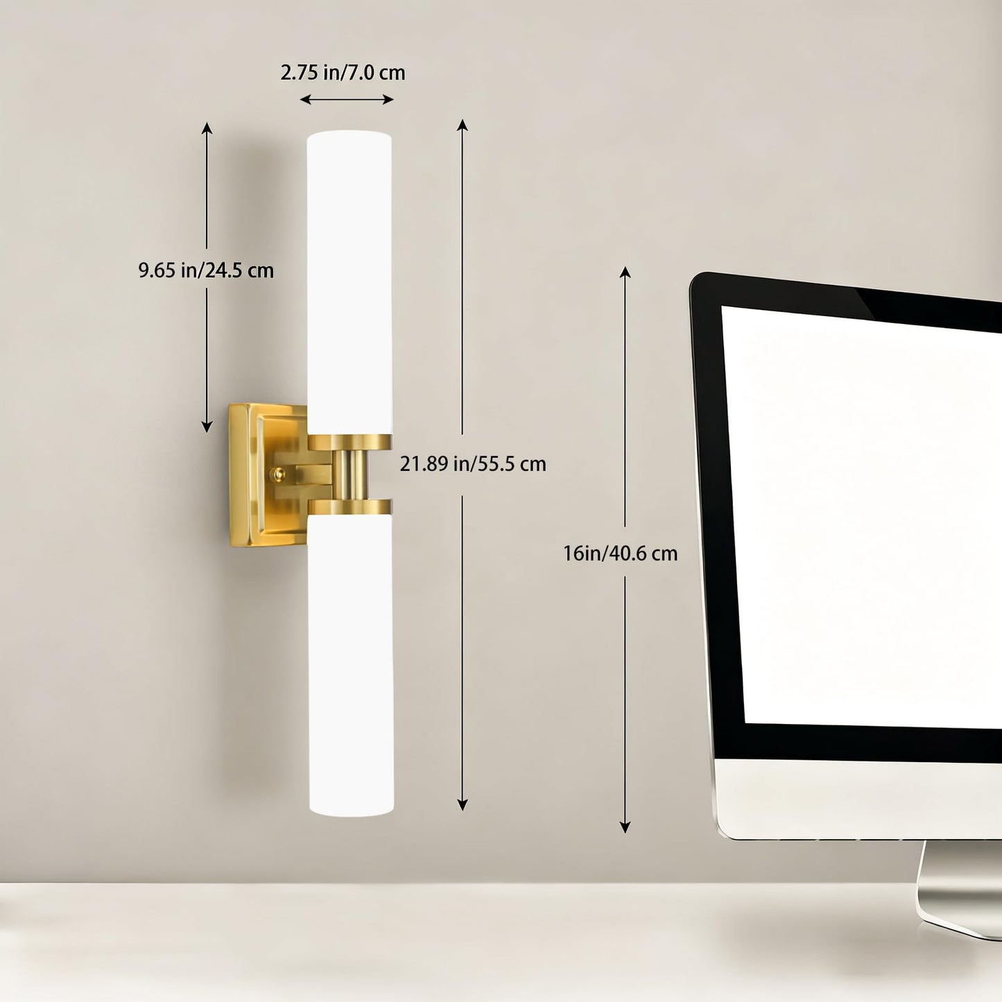 Gold Wall Sconces Set Of Two  Bathroom Sconces With Frosted Glass Shade  Modern Vanity Sconces Lighting Over Mirror  Wall Light Fixtures For Living Room Bedroom Hallway (Bulbs Not Included)