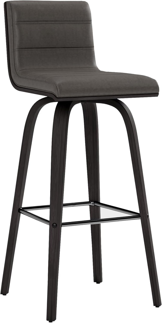 Armen Living Vienna 30" Swivel Bar Stool in Black Wood Finish with Gray Faux Leather - Set of 4