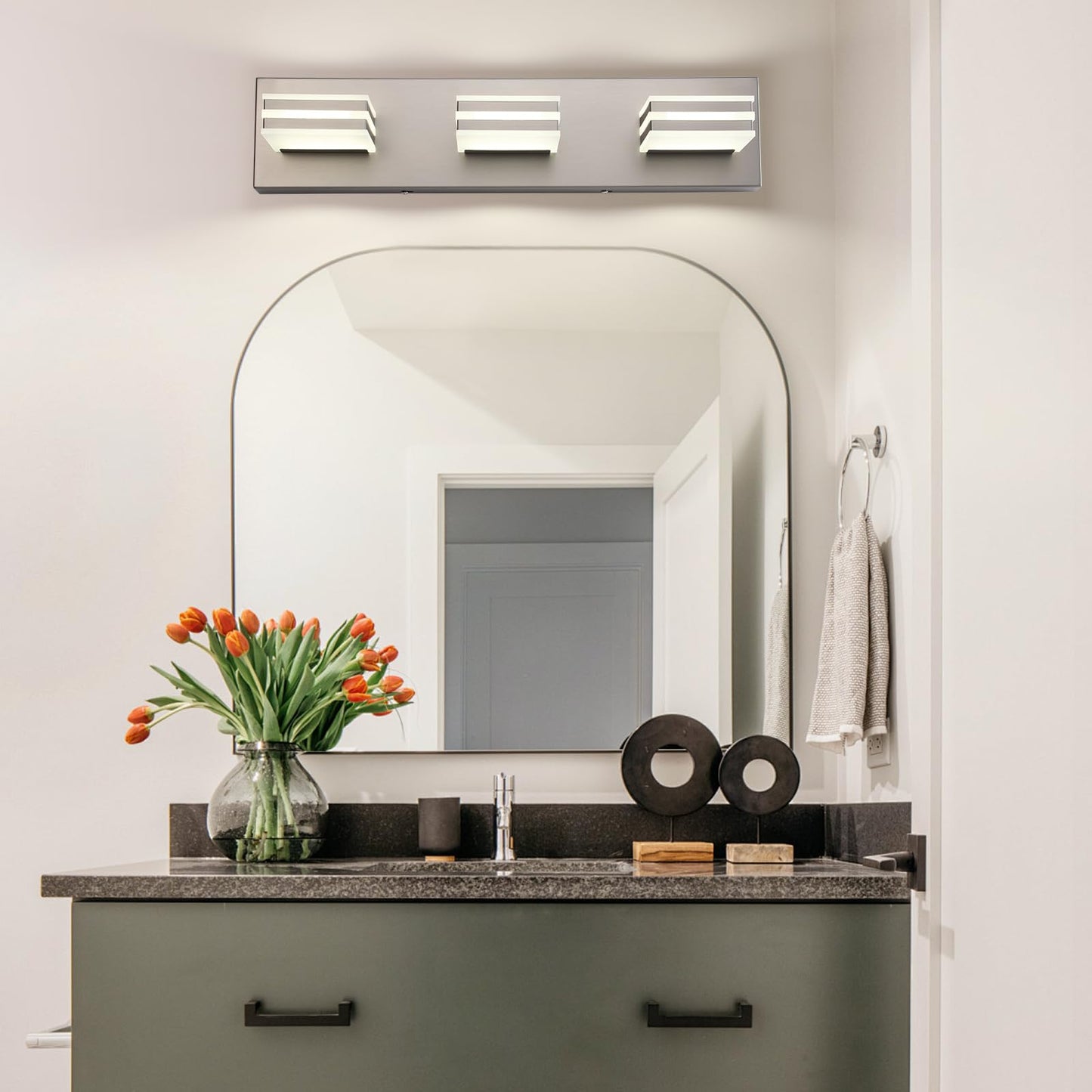 Yumcrelect Brushed Nickel Vanity Lights For Bathroom Light Fixtures (3-Light  20-Inch) Adjust 3 Colors Modern Bath Lighing Fixture Over Mirror Led Vanity Lighting