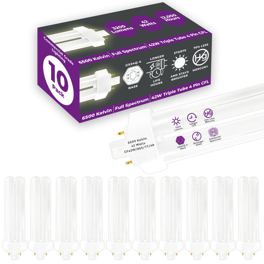 GoodBulb 42W CFL Light Bulbs 4 Pin GX24Q-4 Base 6500K Full Spectrum 10 Pack