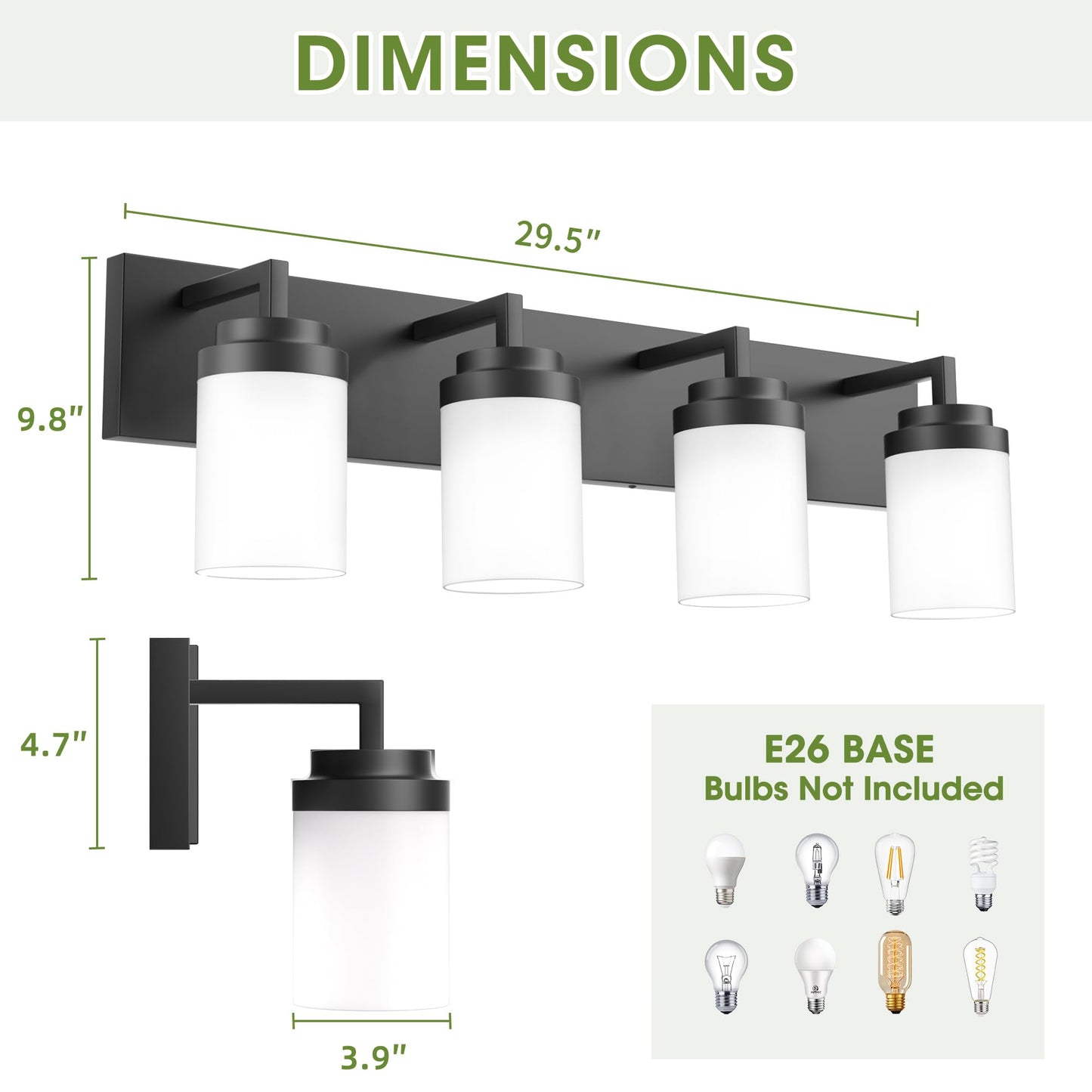 Espird Bathroom Vanity Light  4 Light Matte Black Vanity Light With White Matte Glass Shade  30In Farmhouse Wall Light  Lighting Fixtures Over Mirror For Bathroom