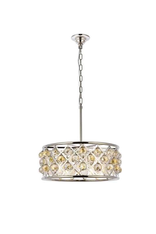 Elegant Lighting 5-Light Pendant Lamp, 20in Depth x 9in Height, Polished Nickel Finish, Golden Teak, Model 1214D20PN-GT/RC