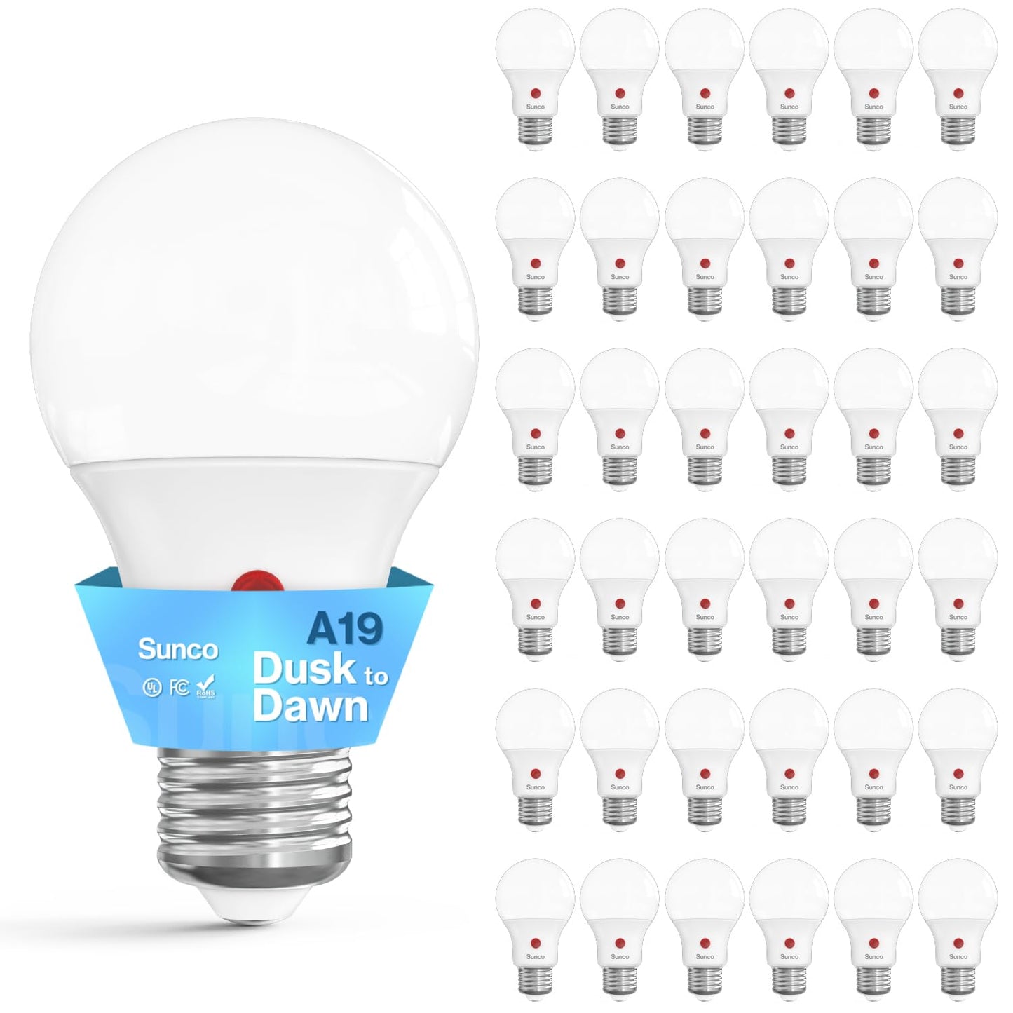 Sunco 36 Pack Dusk To Dawn Led Outdoor Light Bulb A19  Photocell Automatic For Exterior Lighting  800 Lm  9W (60W Eqv.)  5000K Daylight  Auto On/Off Sensor  Ip65 Rated Ul