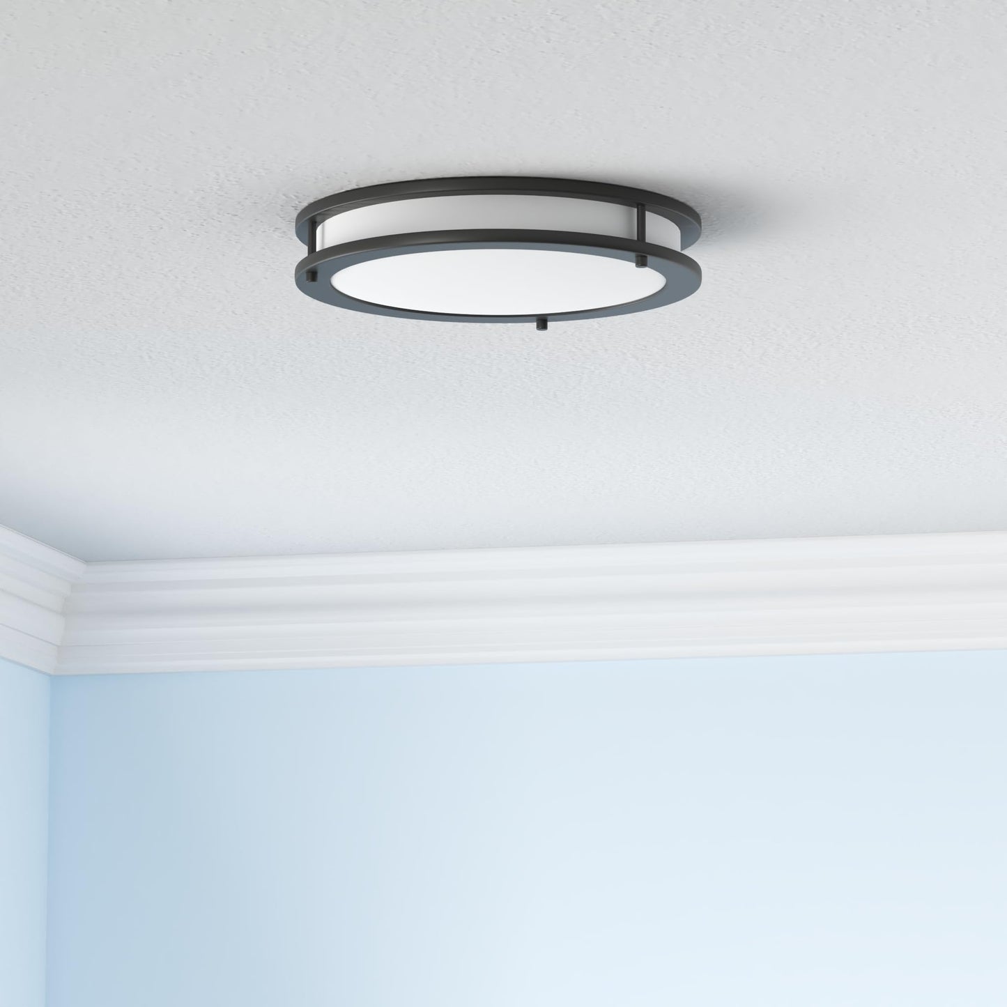 Asd Led 18 Inch Round Flush Mount Light Fixture | 28W 2250Lm 3000K-5000K 120V | 3Cct  Dimmable  Energy Star  Etl Listed | Close To Ceiling Double Ring Lamp  Low Profile Lighting | Black