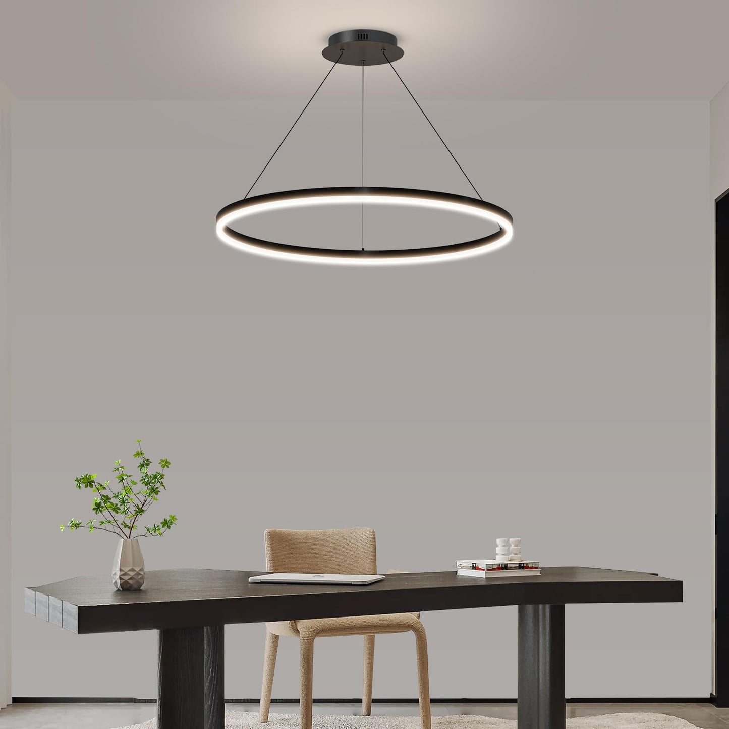Mikeru Modern Led Chandelier Light  Ceiling Pendant Light Fixtures With Remote Control 3000K-6500K Adjustable Color Temperature Light For Living Room  Bedroom  Kitchen (23.6In