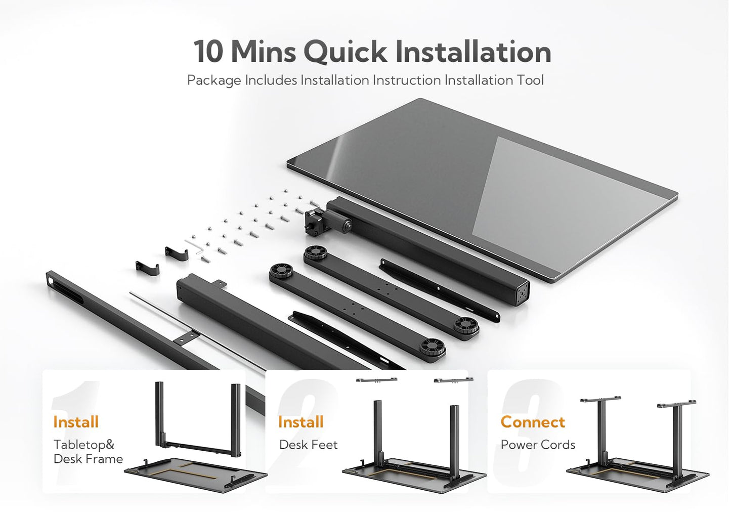 Claiks Electric Glass Standing Desk, 35x20 Inch Adjustable Height Stand Up Desks Quick Install for Computer, Black