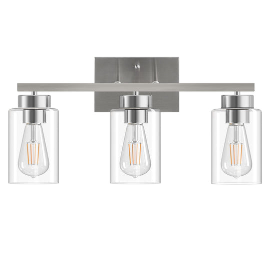Partphoner 3-Light Bathroom Light Fixtures  Brushed Nickel Vanity Light With Clear Glass Shade  Modern Wall Sconce For Mirror Bedroom Living Room Hallway Lighting