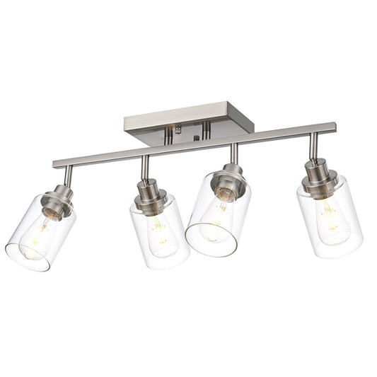 Wanluce 4 Light Track Lighting Fixtures Ceiling Kitchen Track Lighting Kit Brushed Nickel Bathroom Tracking Vanity Lights With Clear Glass Shade  Rotatable Spotlight For Accent Task Wall Art Hallway