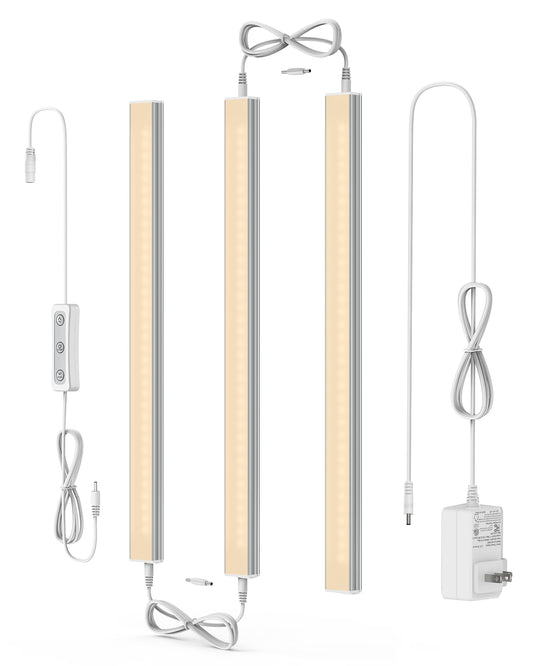 ASOKO Dimmable LED Under Cabinet Lights, 3 Pack, 12in Linkable, Warm White 3000K, Aluminum, Model YQ-CGD-3C