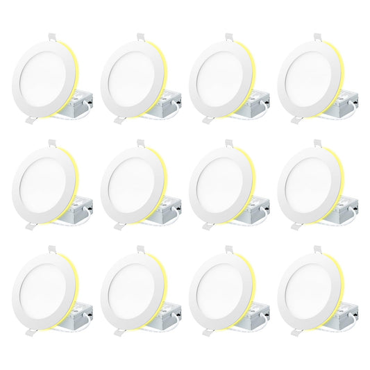 Eosmile 12 Pack White Recessed Lighting With 4 Inch Night Light  2700K-5000K Selectable  Canless Wafer Light 9W  120V  750Lm  Dimmable  Etl Fcc