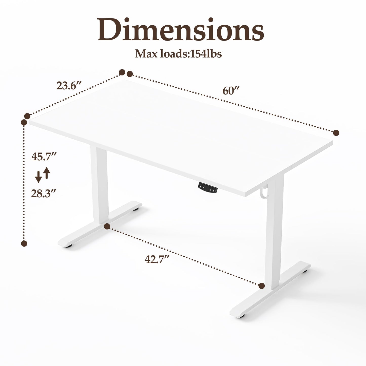 Klicelor 60 Inch Large Electric Standing Desk, Height Adjustable Office Desk, Sit Stand Up Computer Gaming Desk with Memory Preset, Two-Piece Desktop, White