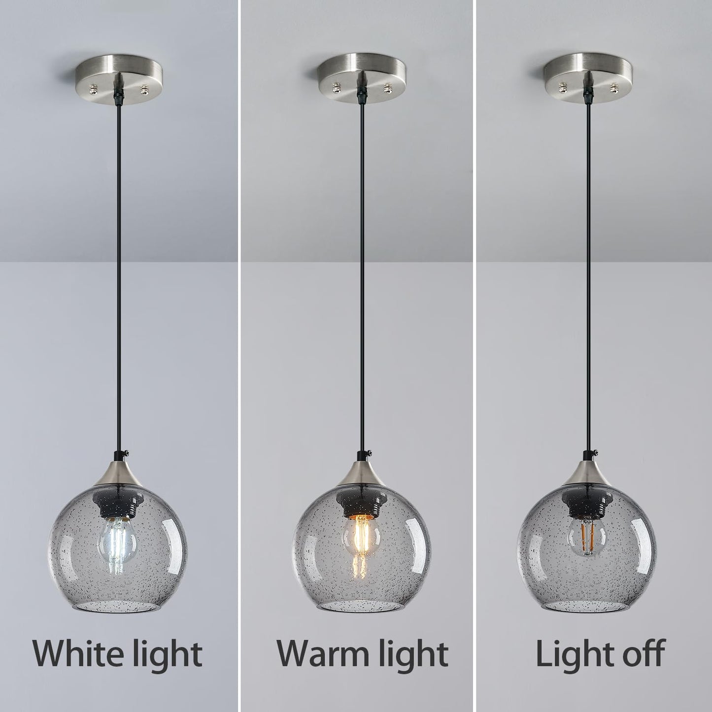 Lbsqj Light Grey Glass Pendant Lights Kitchen Island Globe Pendant Light Fixtures Modern Pendant Lighting For Bedroom Living Dining Room Light Fixture (5.9 In  1 Pack)