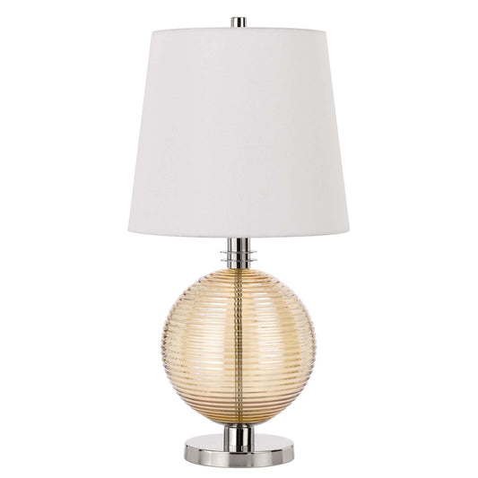 Benzara Table Lamp with Textured Glass Ball Accent, Model BM241799, White and Chrome