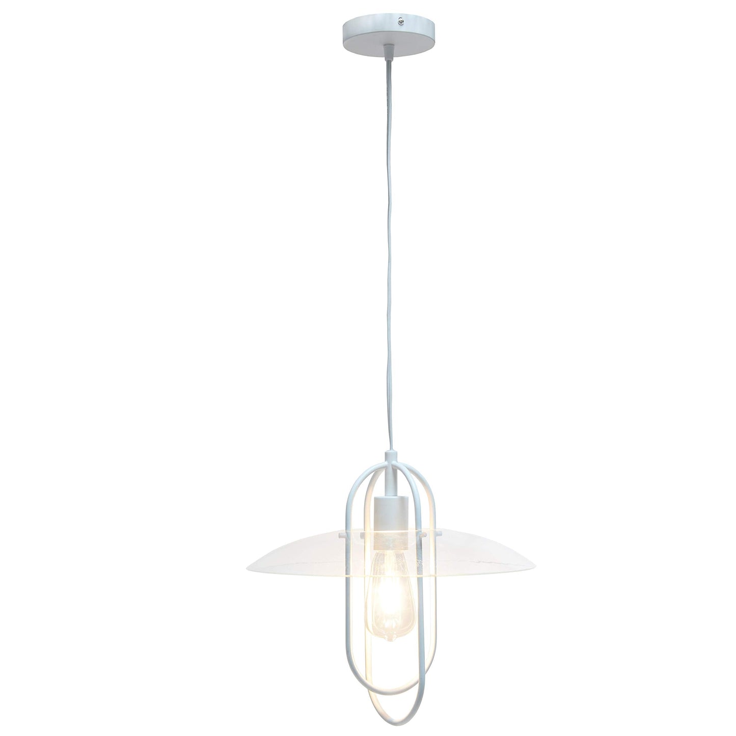 Simple Designs PT1008-WHT Modern Metal Pendant Light, White, Iron Construction