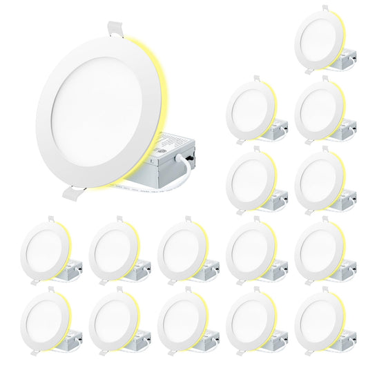 Eosmile 6 Inch White Recessed Lighting With Night Light 16Pack  Canless Wafer Ceiling Light  Dimmable  Etl Fcc  12W  120V  1100Lm  2700K-5000K 5Cct